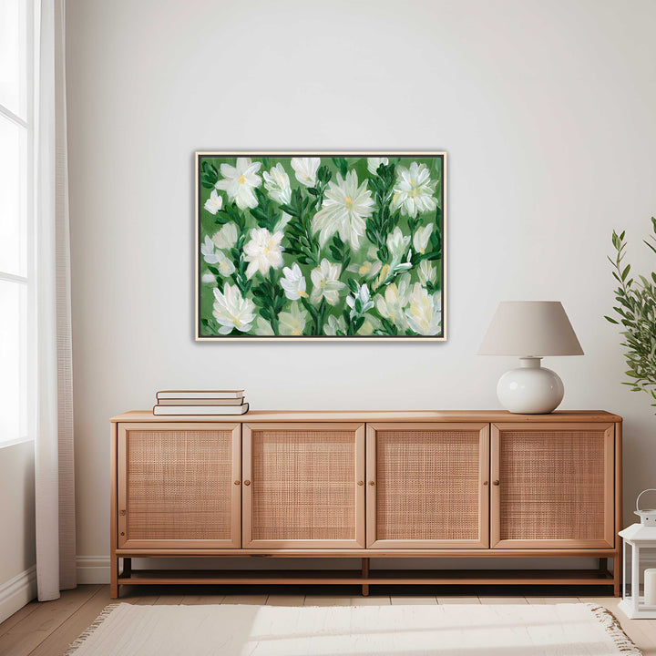 White Blooms on Sage 2 - Wall Art Print & Canvas
