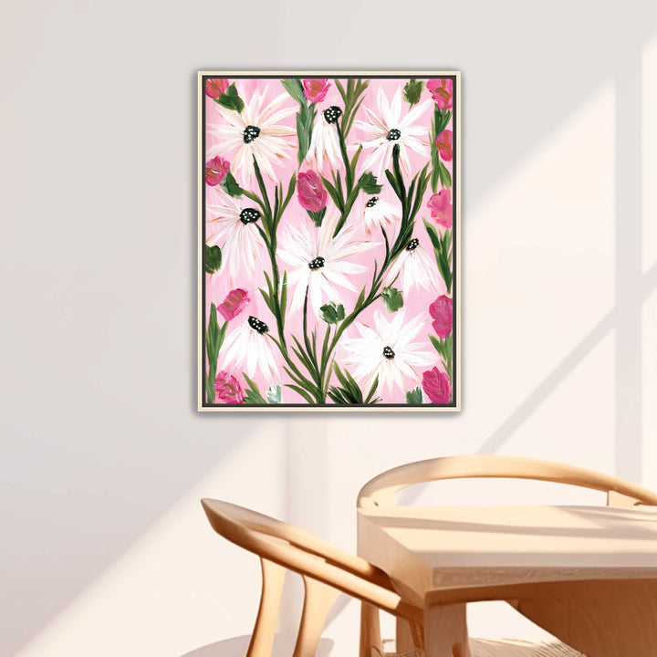 Blushing Daisy Garden - Floral Wall Art Print and Canvas