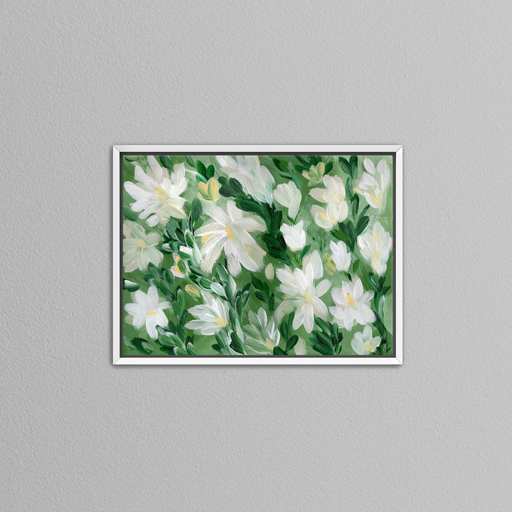 White Blooms on Sage 1 - Wall Art Print & Canvas