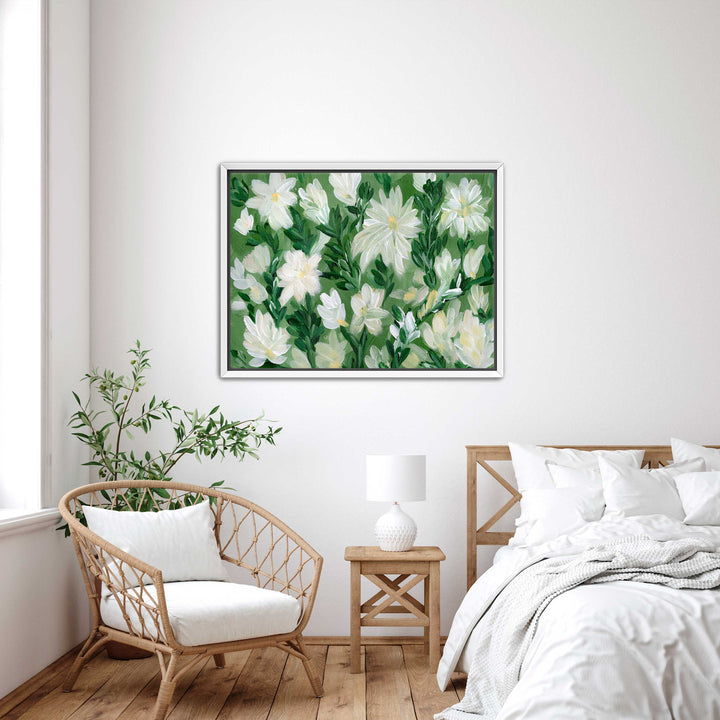 White Blooms on Sage 2 - Wall Art Print & Canvas