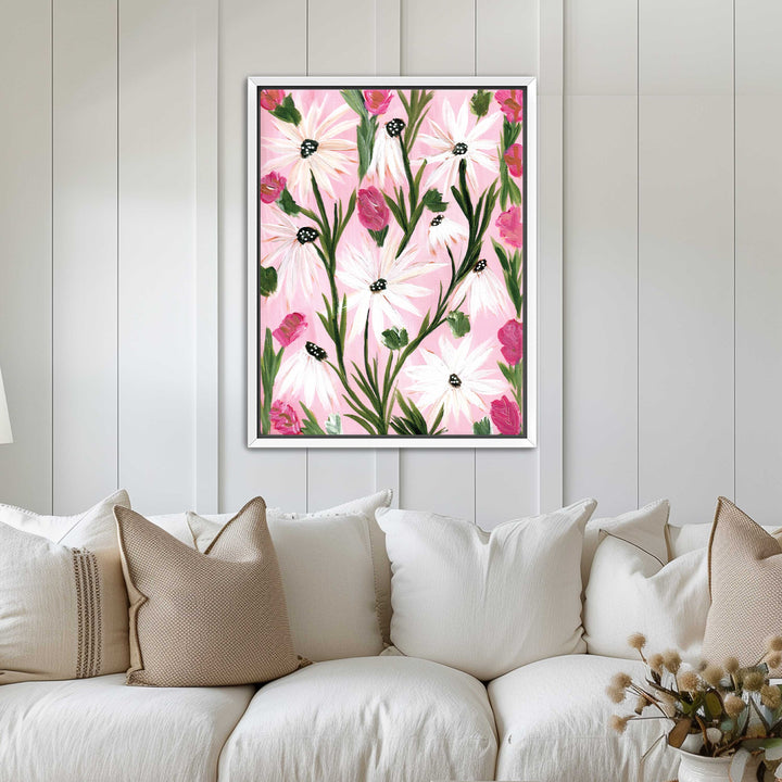 Blushing Daisy Garden - Floral Wall Art Print and Canvas
