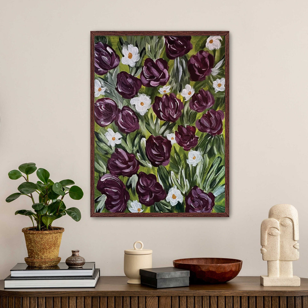 Merlot Meadow - Floral Wall Art Print and Canvas