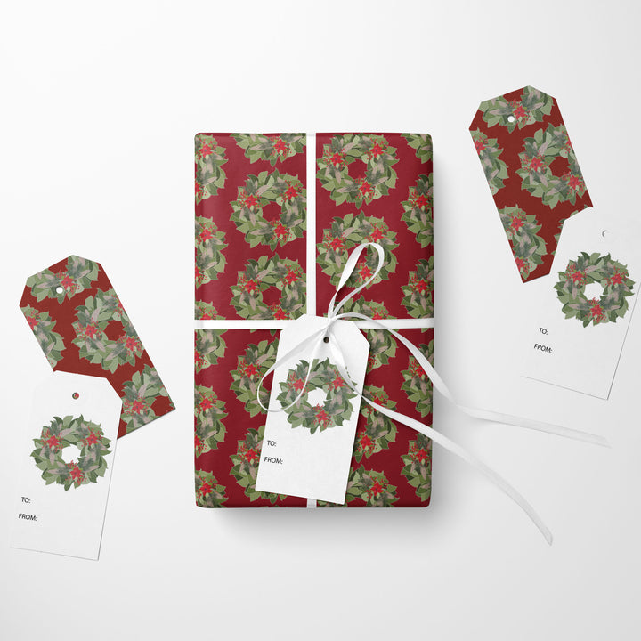 Magnolia Wreath Wrapping Paper & Gift Tag Bundle Set