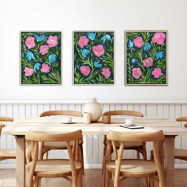 Meadow Midnight Waltz - Set of 3 Floral Wall Art Prints and Canvases