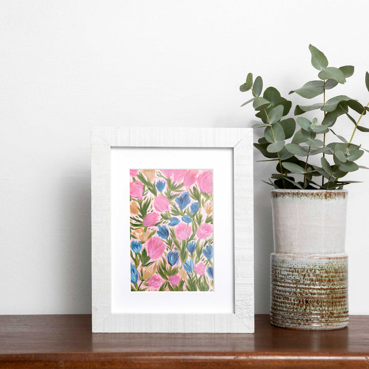Wildflower Waltz Pink & Blue Floral Art Print