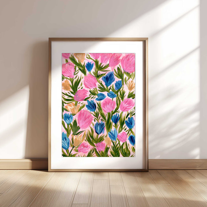 Wildflower Waltz Pink & Blue Floral Art Print