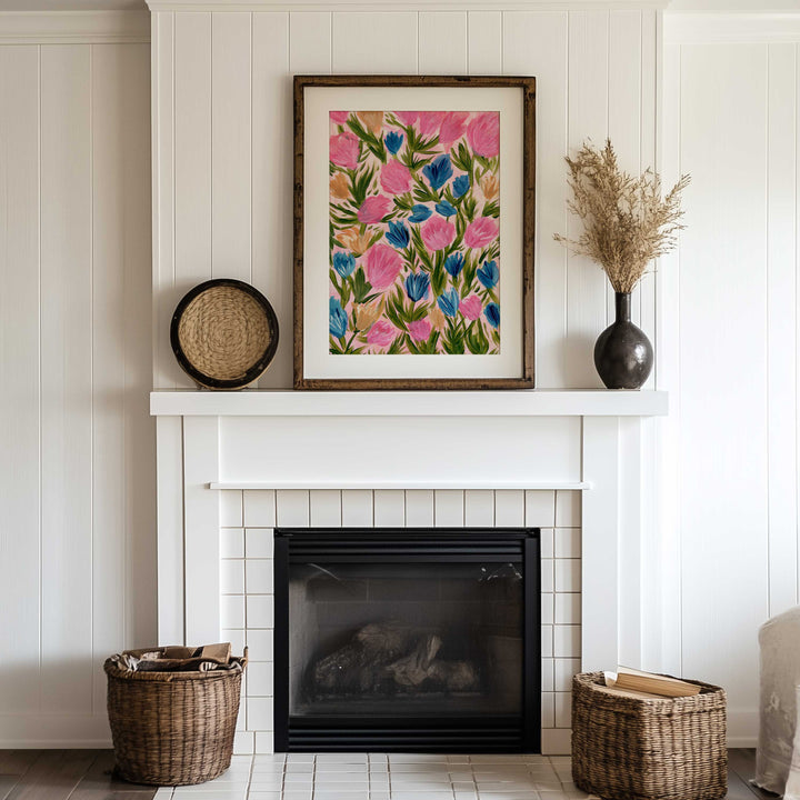 Wildflower Waltz Pink & Blue Floral Art Print