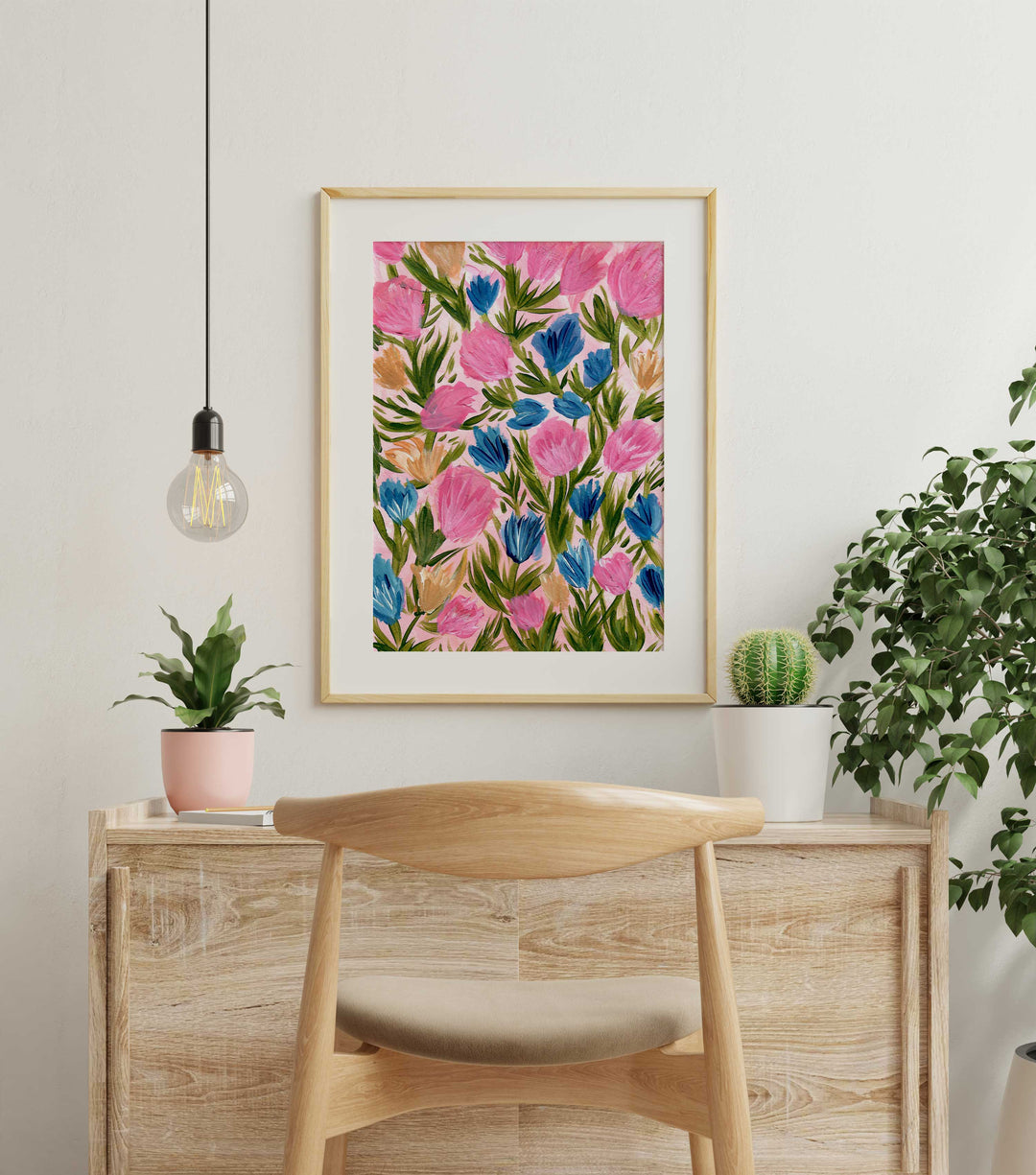 Wildflower Waltz Pink & Blue Floral Art Print