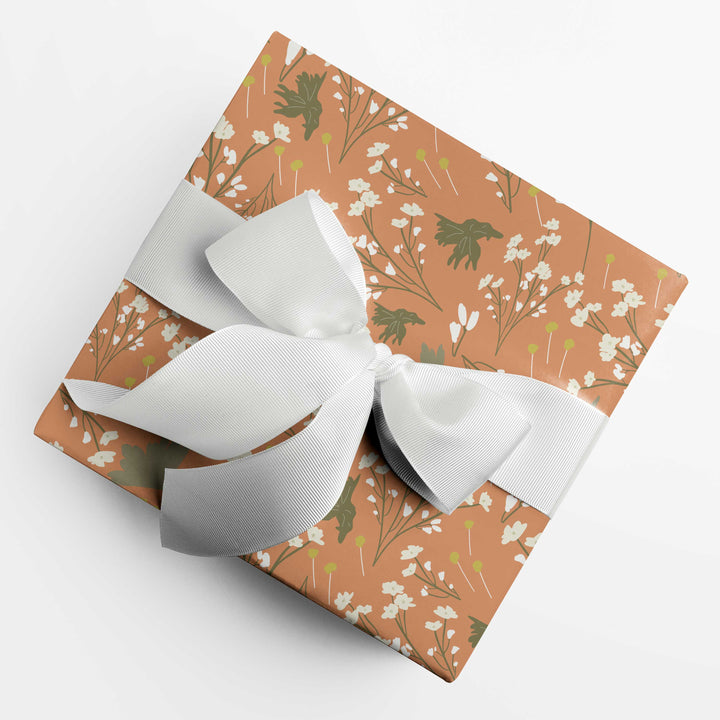 Filler Park #3 - Peach & White Floral Wrapping Paper - Clearance Item