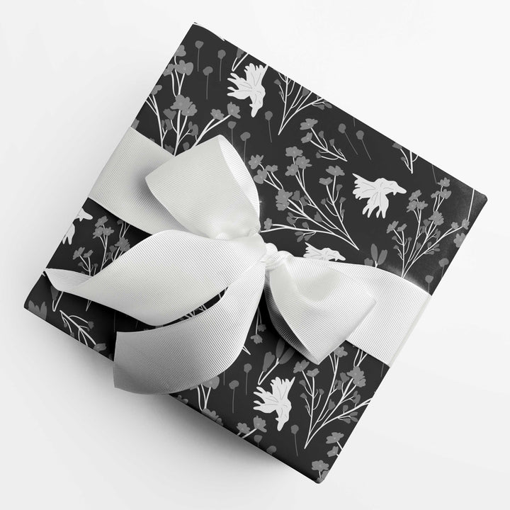 Filler Park #8 Charcoal Black & White Floral Wrapping Paper - Clearance Item