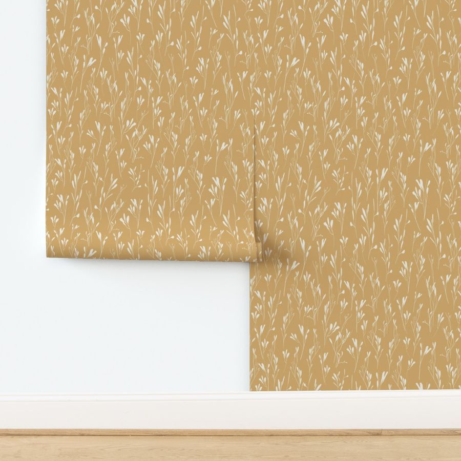 Serene Silhouette Leaves Peel & Stick Wallpaper in Warm Yellow