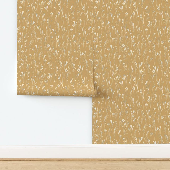 Serene Silhouette Leaves Peel & Stick Wallpaper in Warm Yellow