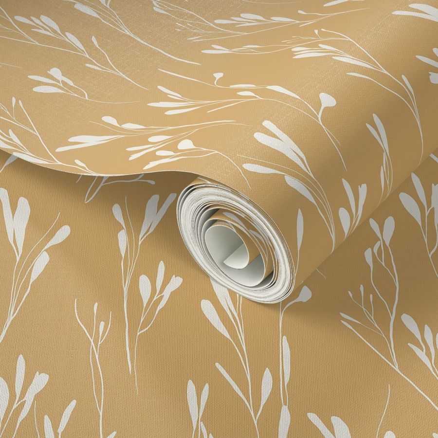 Serene Silhouette Leaves Peel & Stick Wallpaper in Warm Yellow