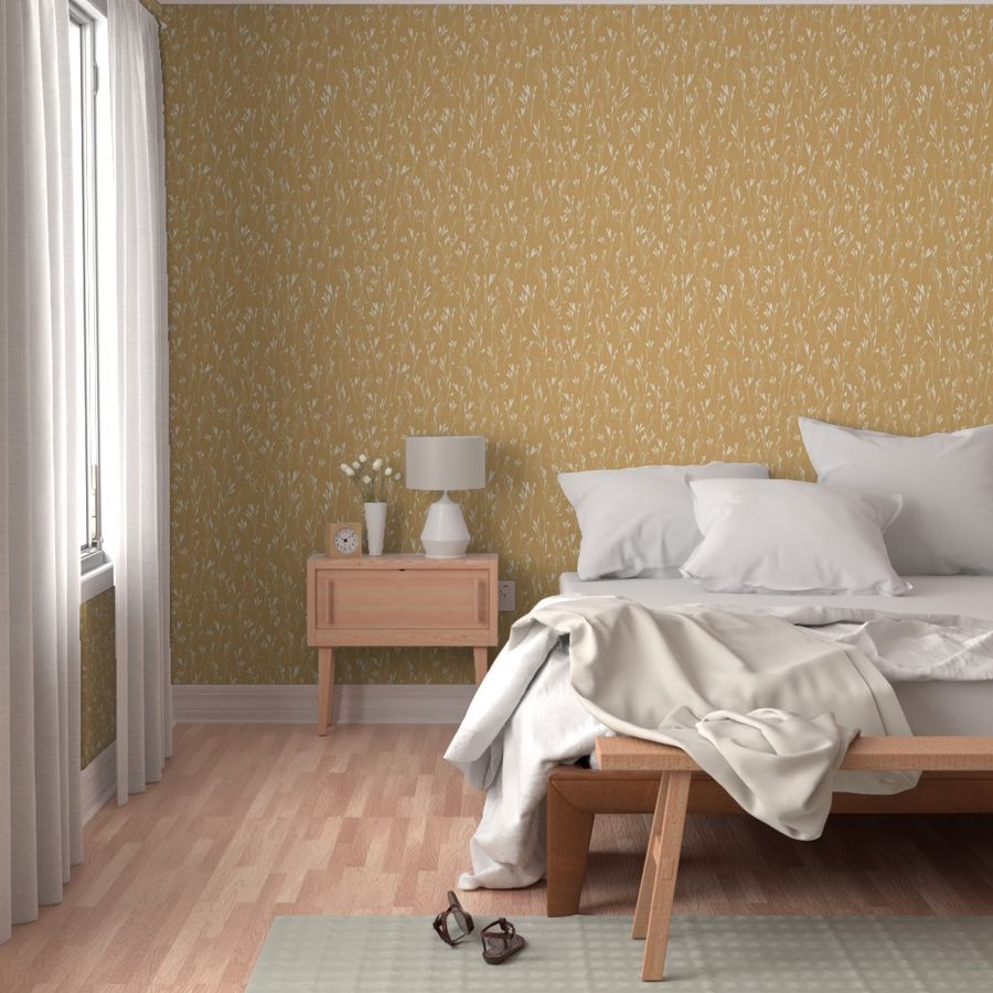 Serene Silhouette Leaves Peel & Stick Wallpaper in Warm Yellow