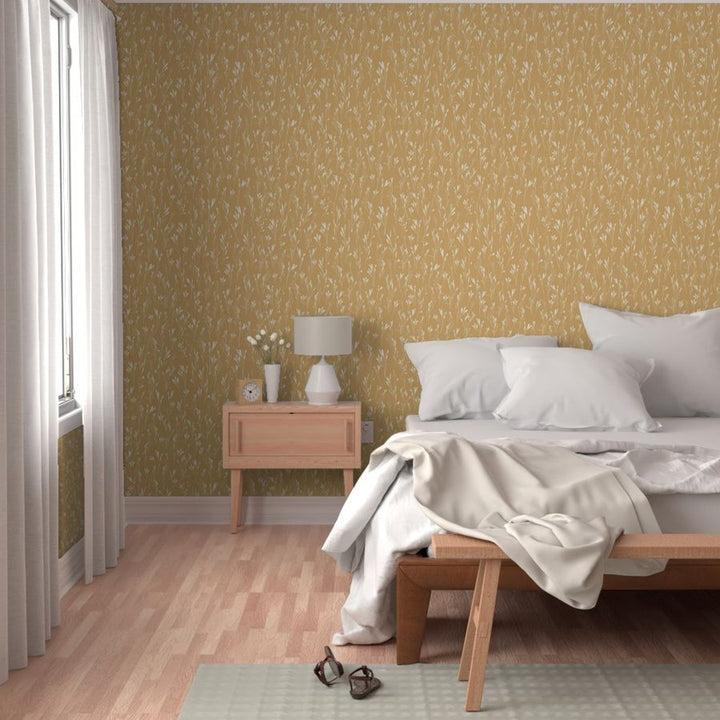 Serene Silhouette Leaves Peel & Stick Wallpaper in Warm Yellow