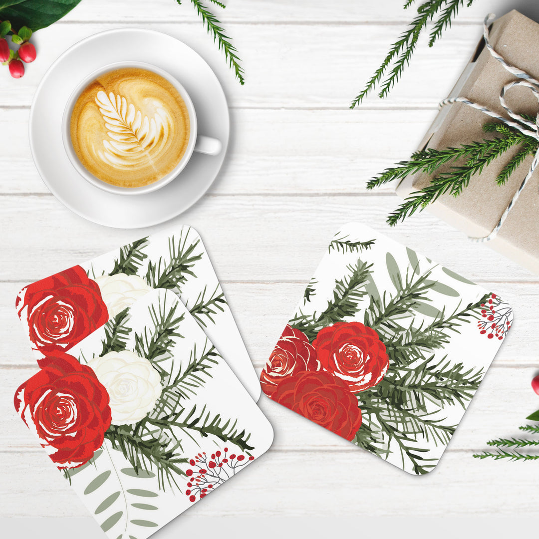 Christmas Red Posies Coasters