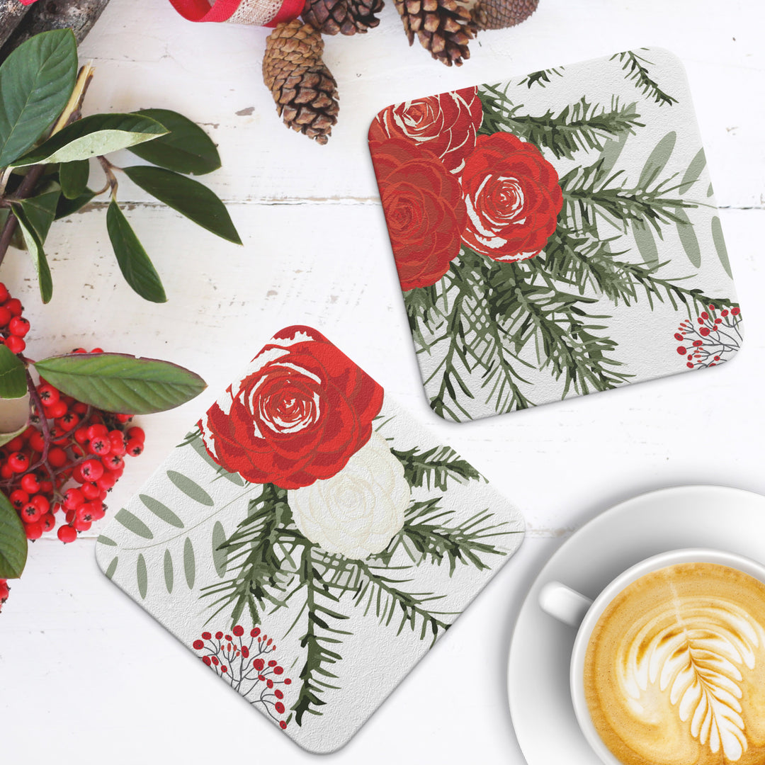 Christmas Red Posies Coasters
