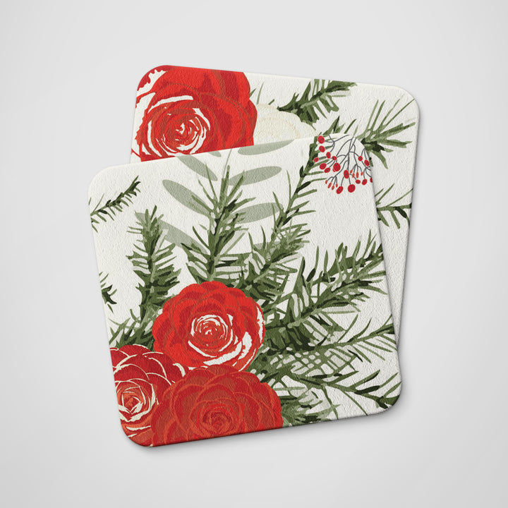 Christmas Red Posies Coasters