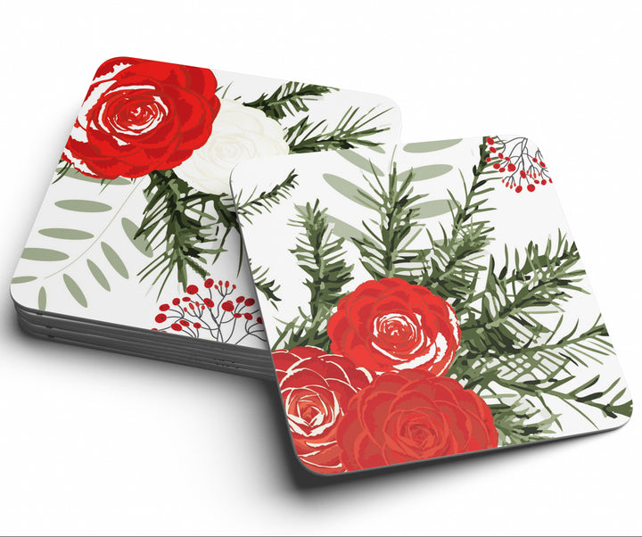 Christmas Red Posies Coasters