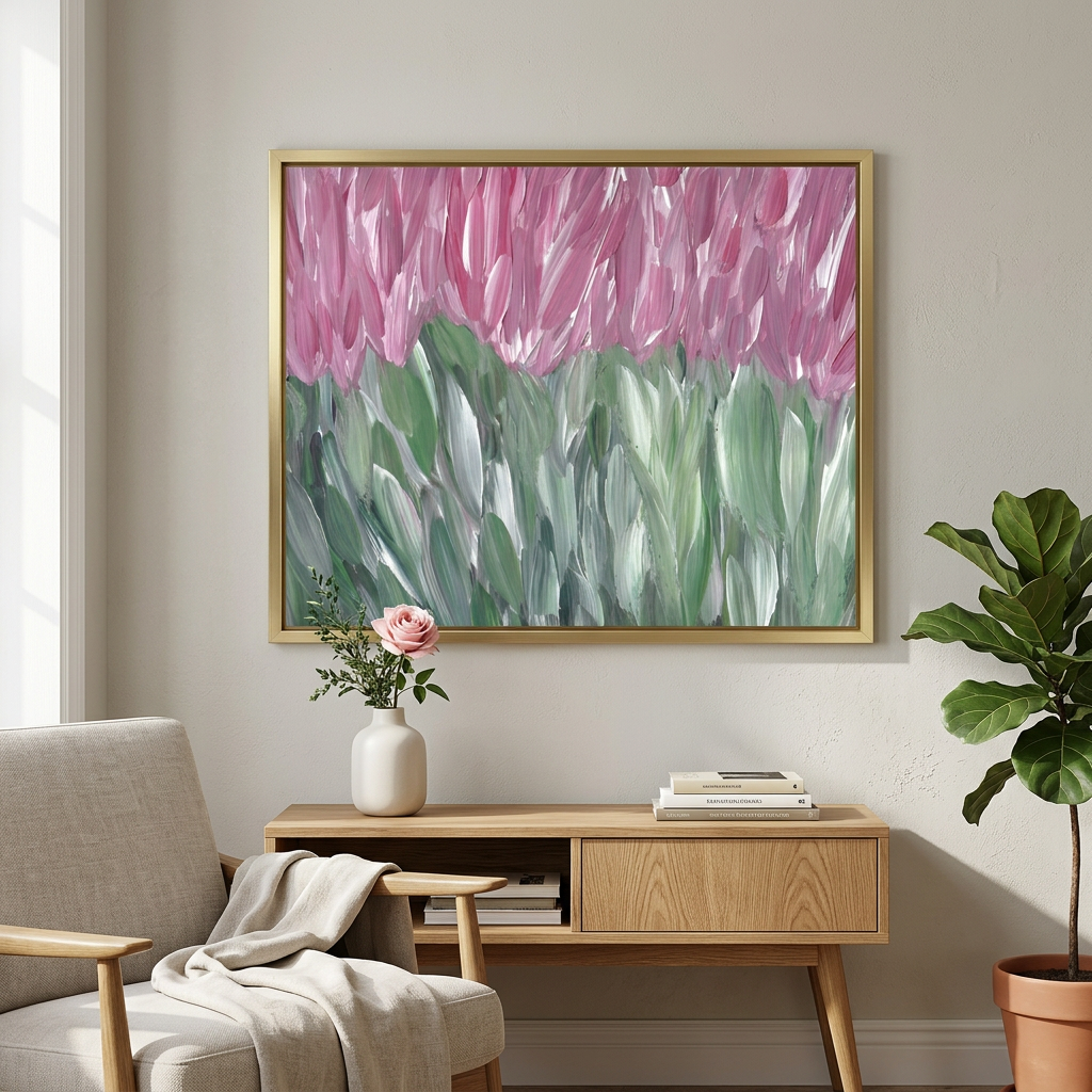 Pink Wildflower Field - Floral Wall Art Print and Canvas