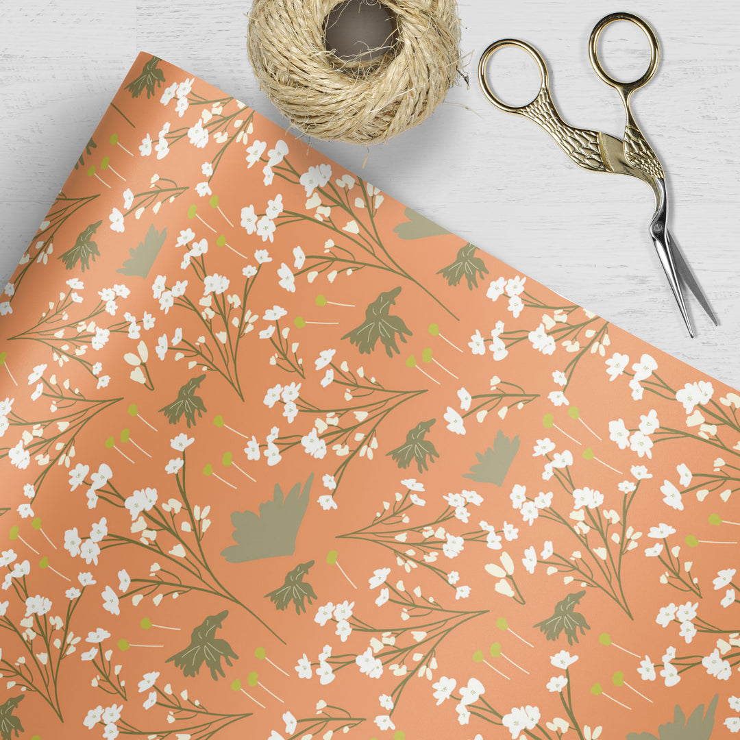 Filler Park #3 - Peach & White Floral Wrapping Paper - Clearance Item