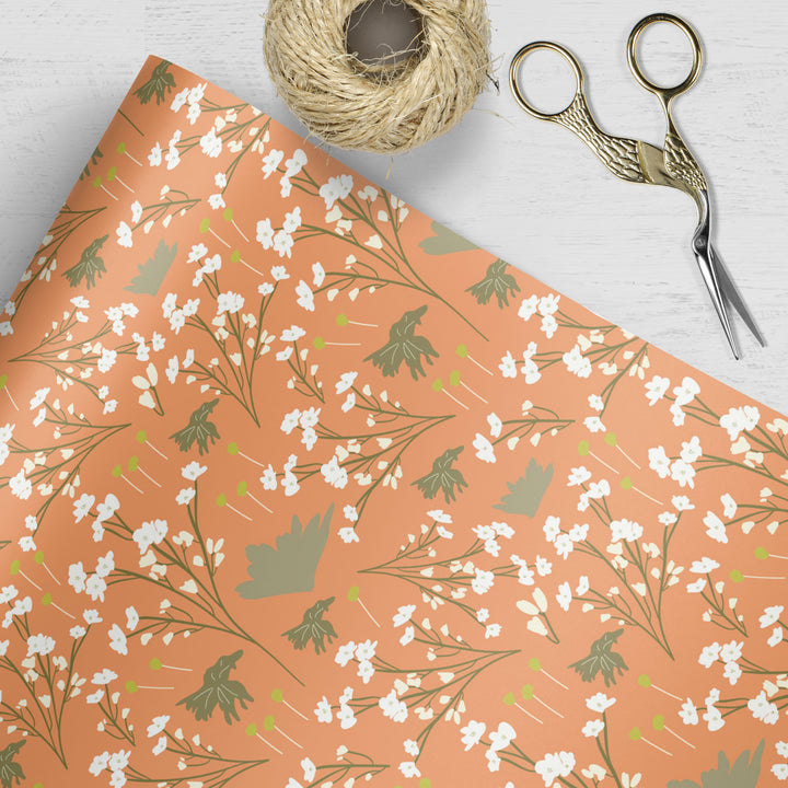 Filler Park #3 - Peach & White Floral Wrapping Paper - Clearance Item