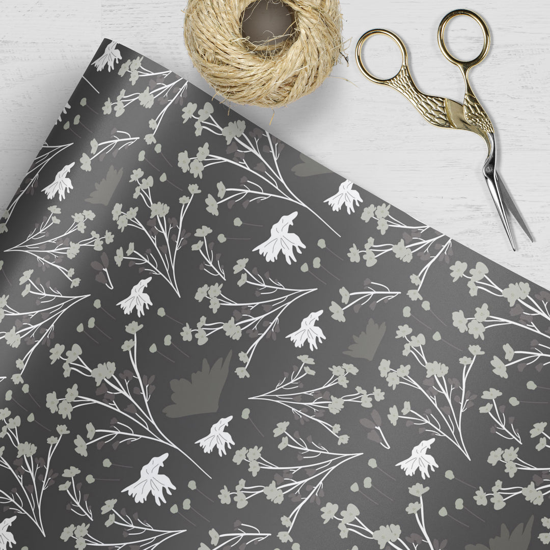 Filler Park #8 Charcoal Black & White Floral Wrapping Paper - Clearance Item