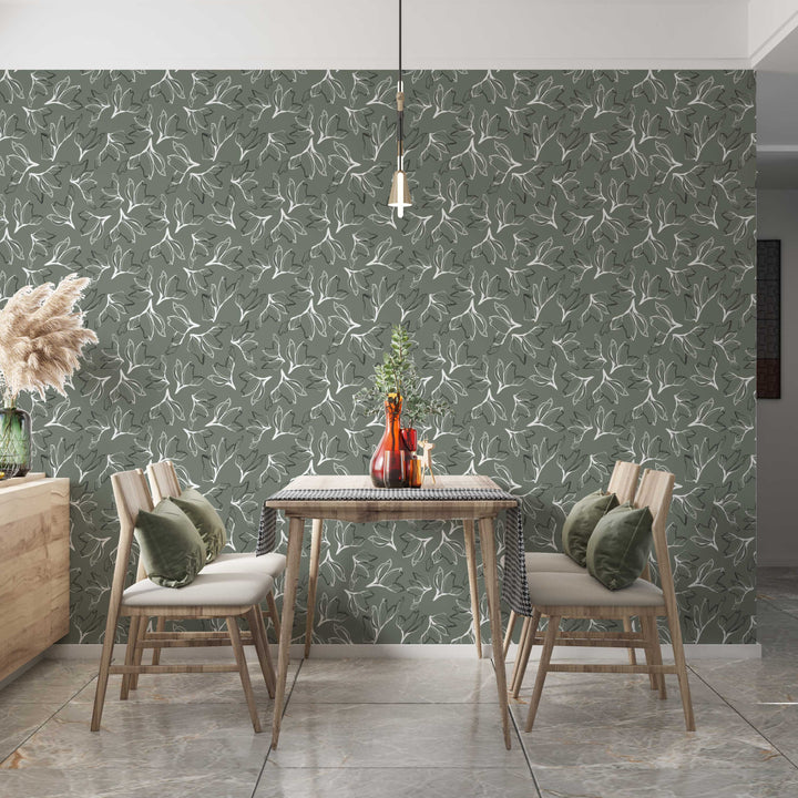 Green, White and Black Amaryllis Floral Peel and Stick Wallpaper 23-04