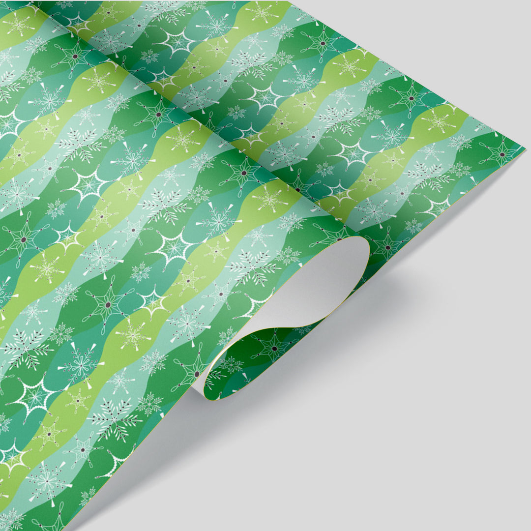 Green Snowflake Wave Holiday Wrapping Paper - Clearance Item