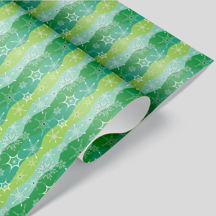 Green Snowflake Wave Holiday Wrapping Paper - Clearance Item