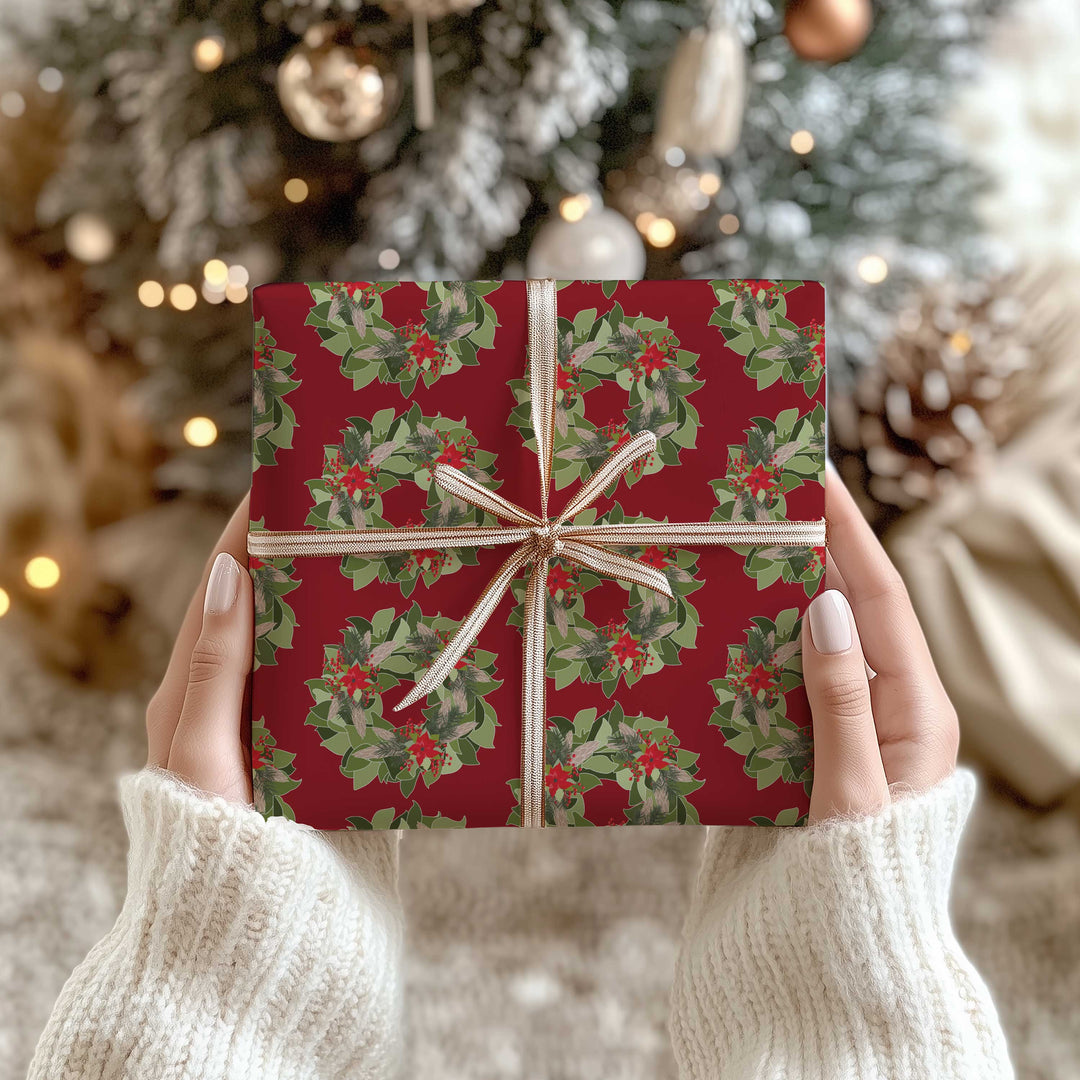Magnolia Wreath Wrapping Paper & Gift Tag Bundle Set