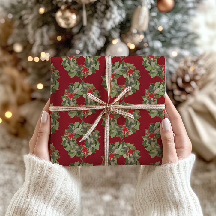 Magnolia Wreath Wrapping Paper & Gift Tag Bundle Set
