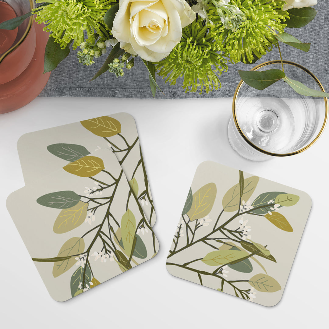 Peonies Du Jour Leaves Coasters