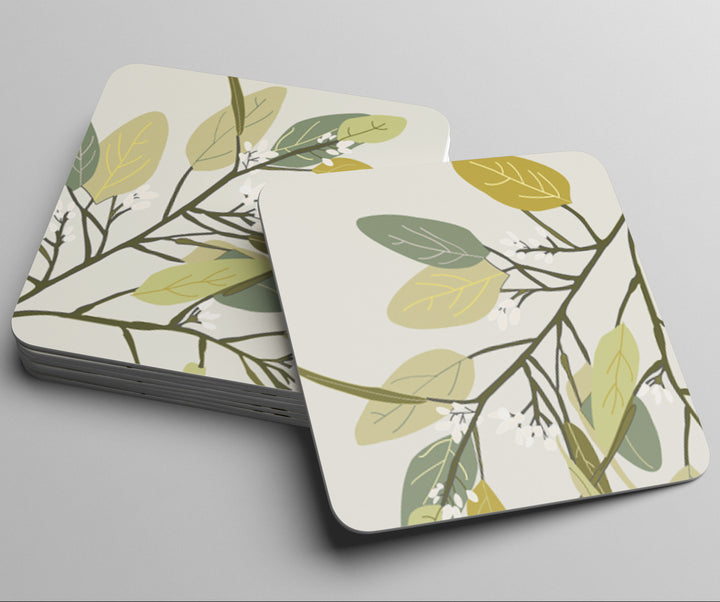 Peonies Du Jour Leaves Coasters