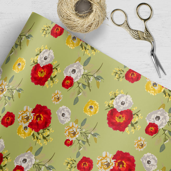 Green Peonies du Jour Floral Wrapping Paper - Clearance Item