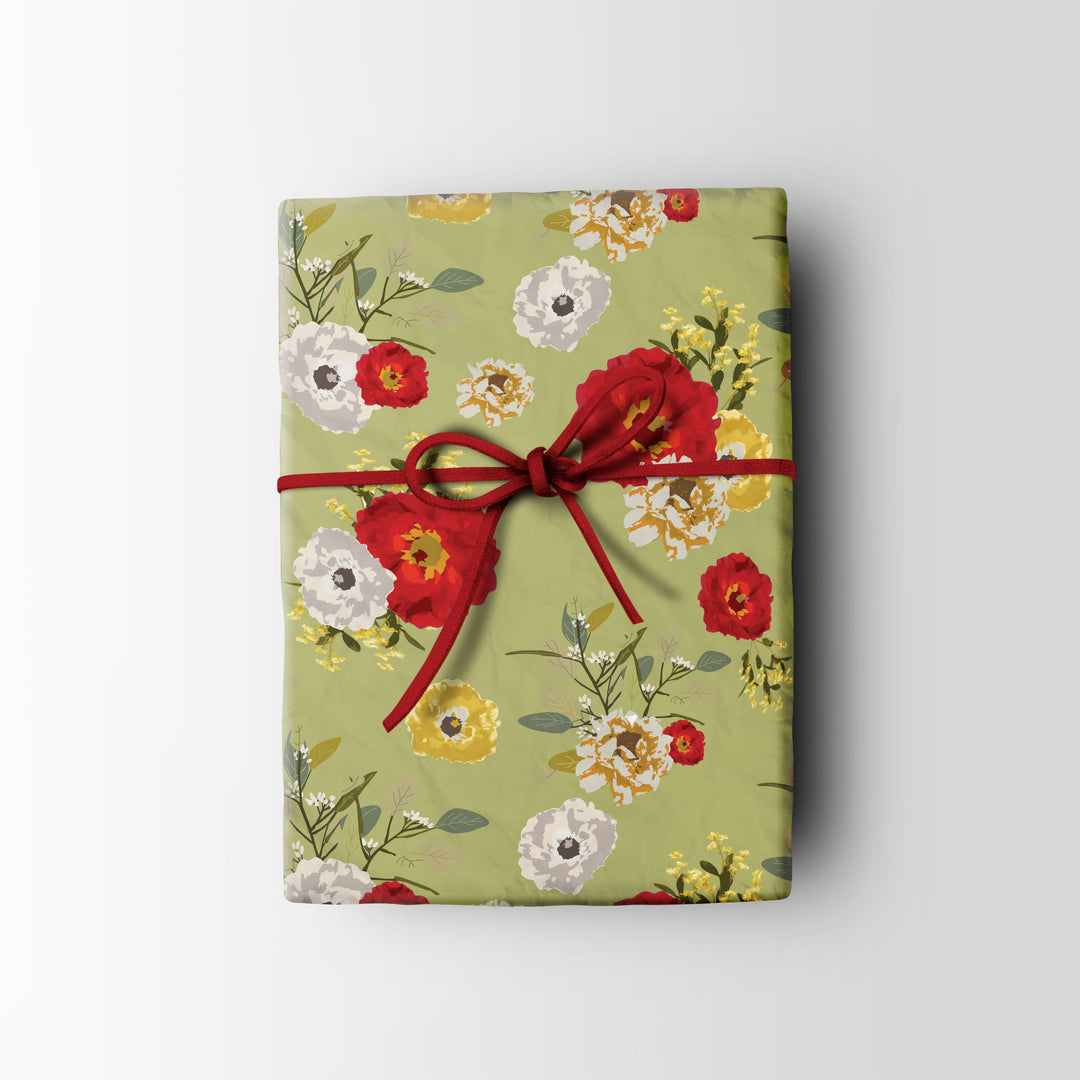 Green Peonies du Jour Floral Wrapping Paper - Clearance Item