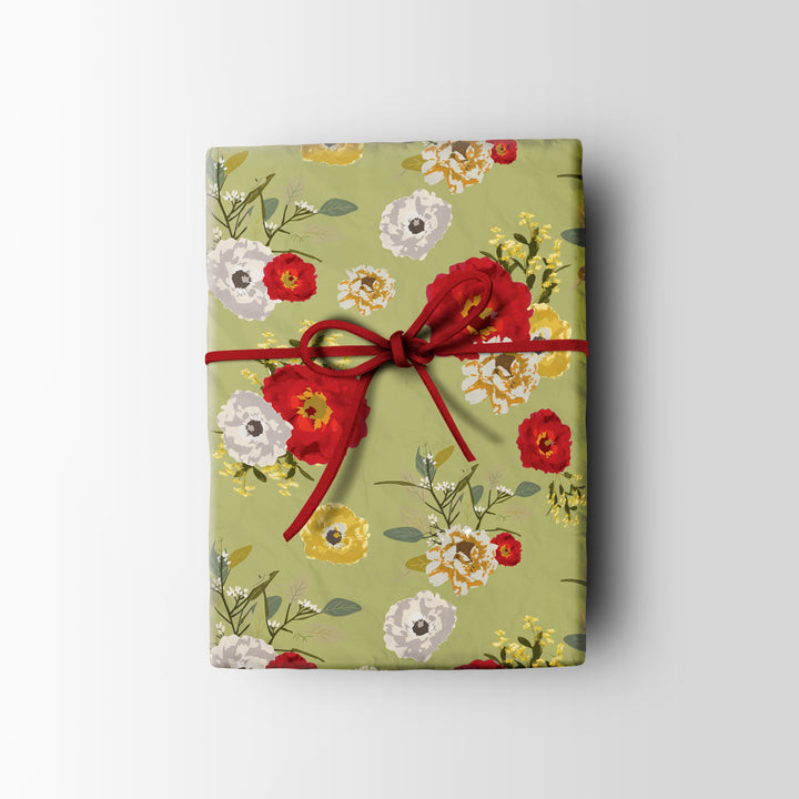 Green Peonies du Jour Floral Wrapping Paper - Clearance Item