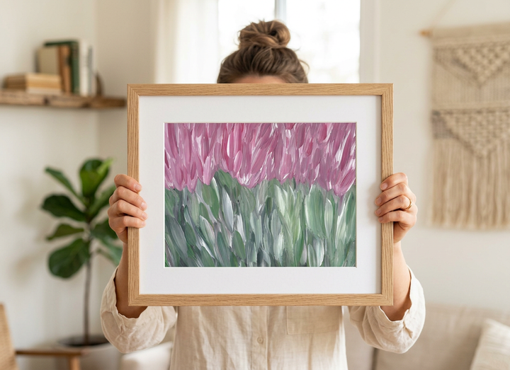 Pink Wildflower Field - Floral Wall Art Print and Canvas