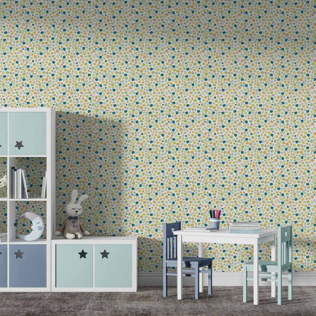 Paradise Petals Green, Blue and Orange Peel and Stick Wallpaper - Small Pattern