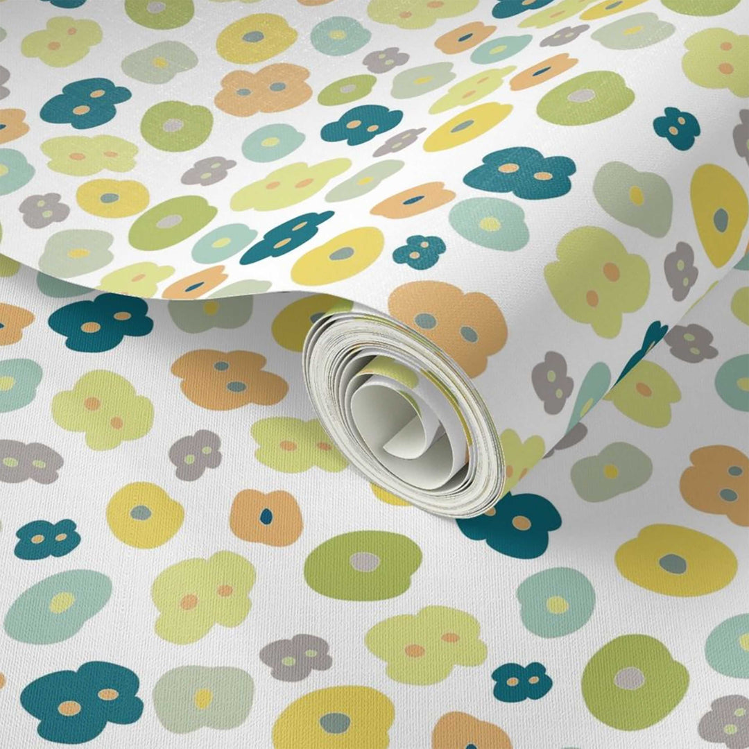 Paradise Petals Green, Blue and Orange Peel and Stick Wallpaper - Small Pattern
