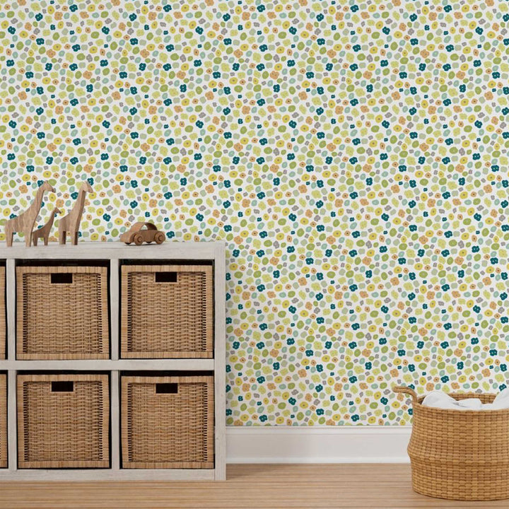 Paradise Petals Green, Blue and Orange Peel and Stick Wallpaper - Small Pattern