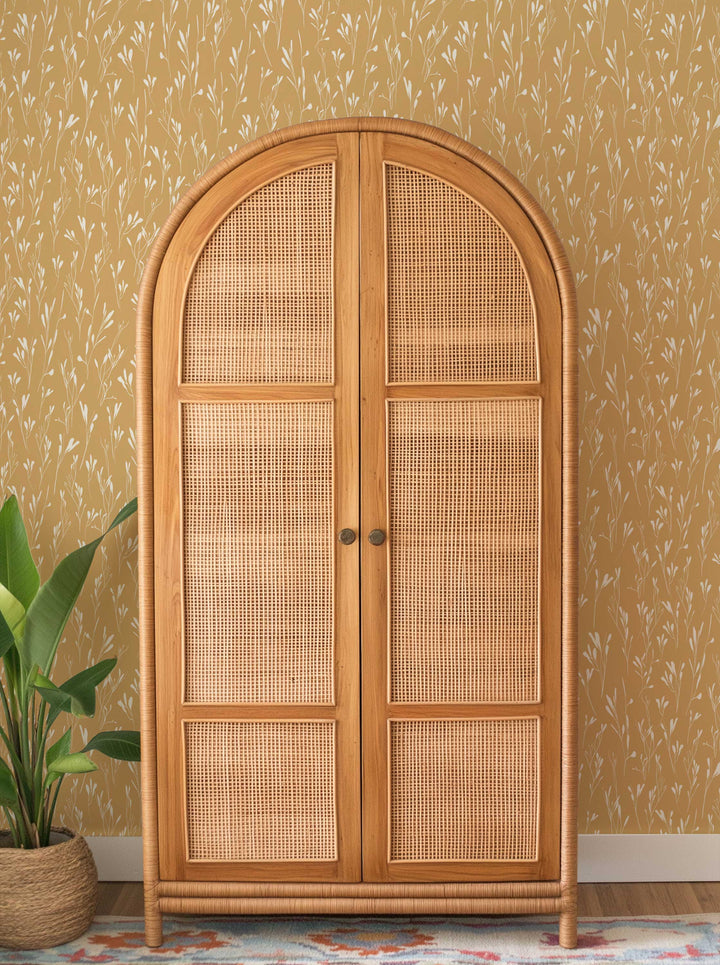 Serene Silhouette Leaves Peel & Stick Wallpaper in Warm Yellow