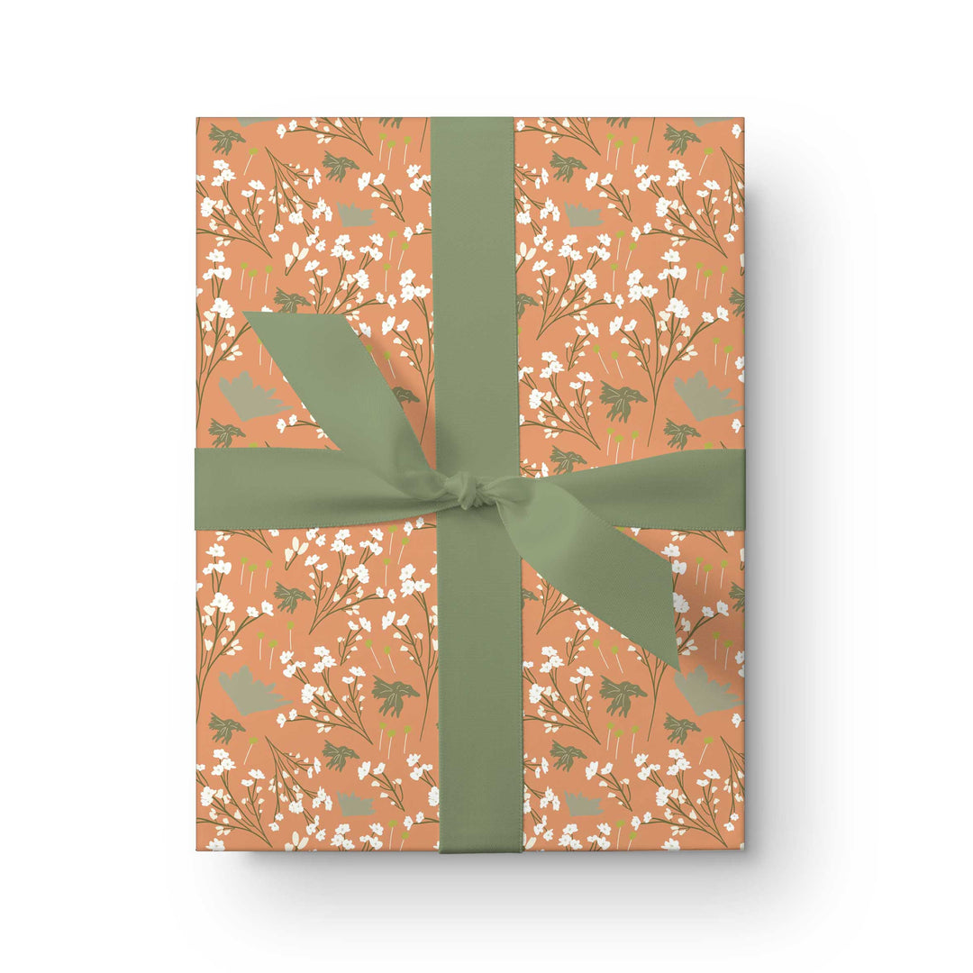 Filler Park #3 - Peach & White Floral Wrapping Paper - Clearance Item