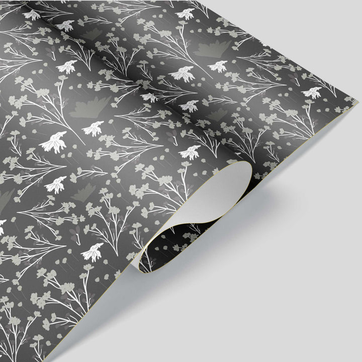 Filler Park #8 Charcoal Black & White Floral Wrapping Paper - Clearance Item