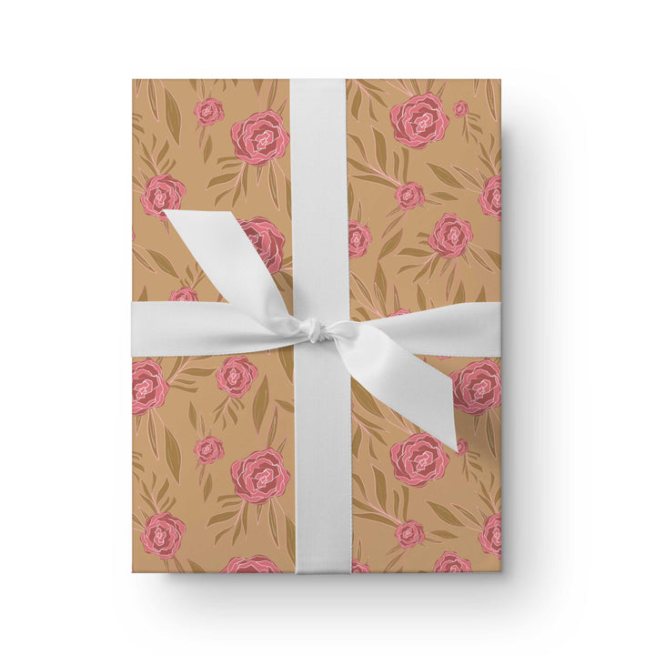Carmel Petite Peony Floral Wrapping Paper
