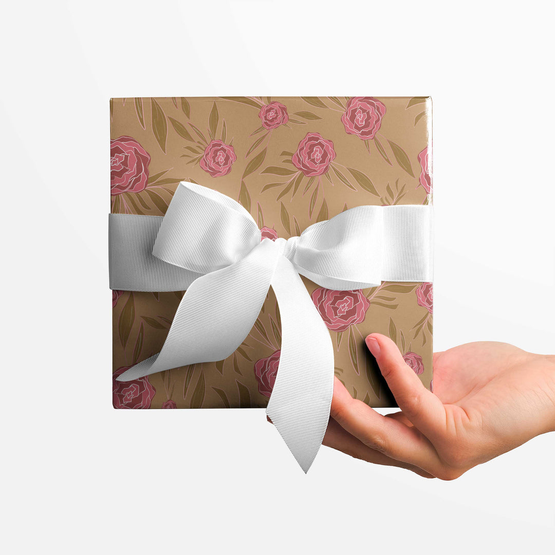 Carmel Petite Peony Floral Wrapping Paper
