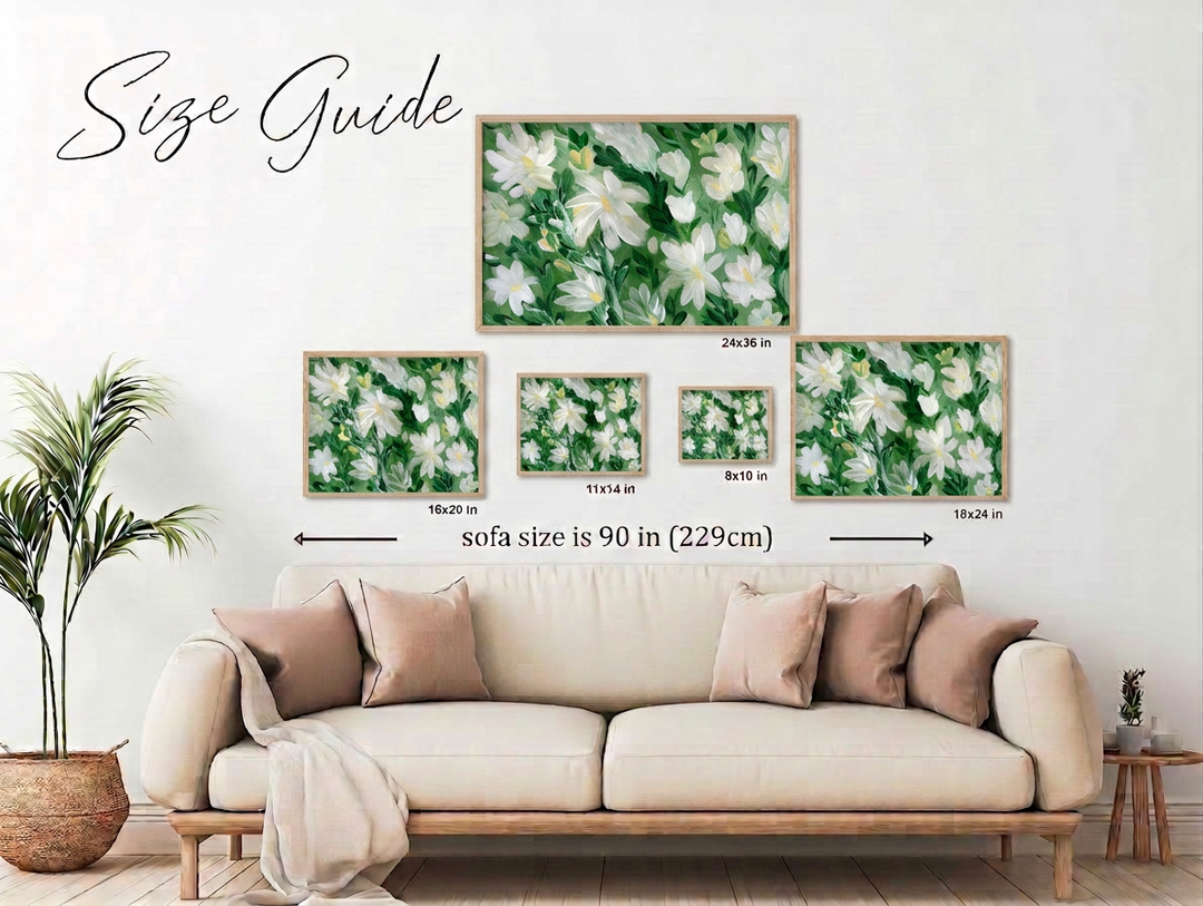White Blooms on Sage 1 - Wall Art Print & Canvas