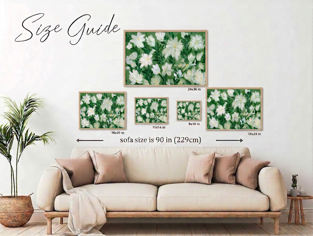White Blooms on Sage 2 - Wall Art Print & Canvas