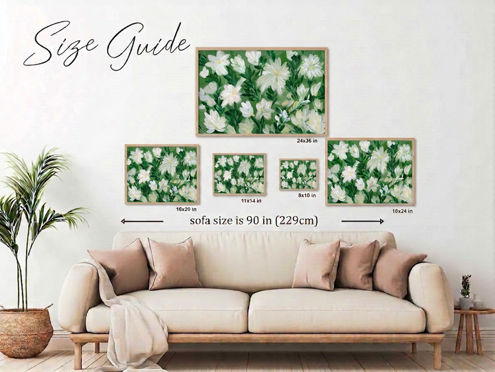 White Blooms on Sage 2 - Wall Art Print & Canvas