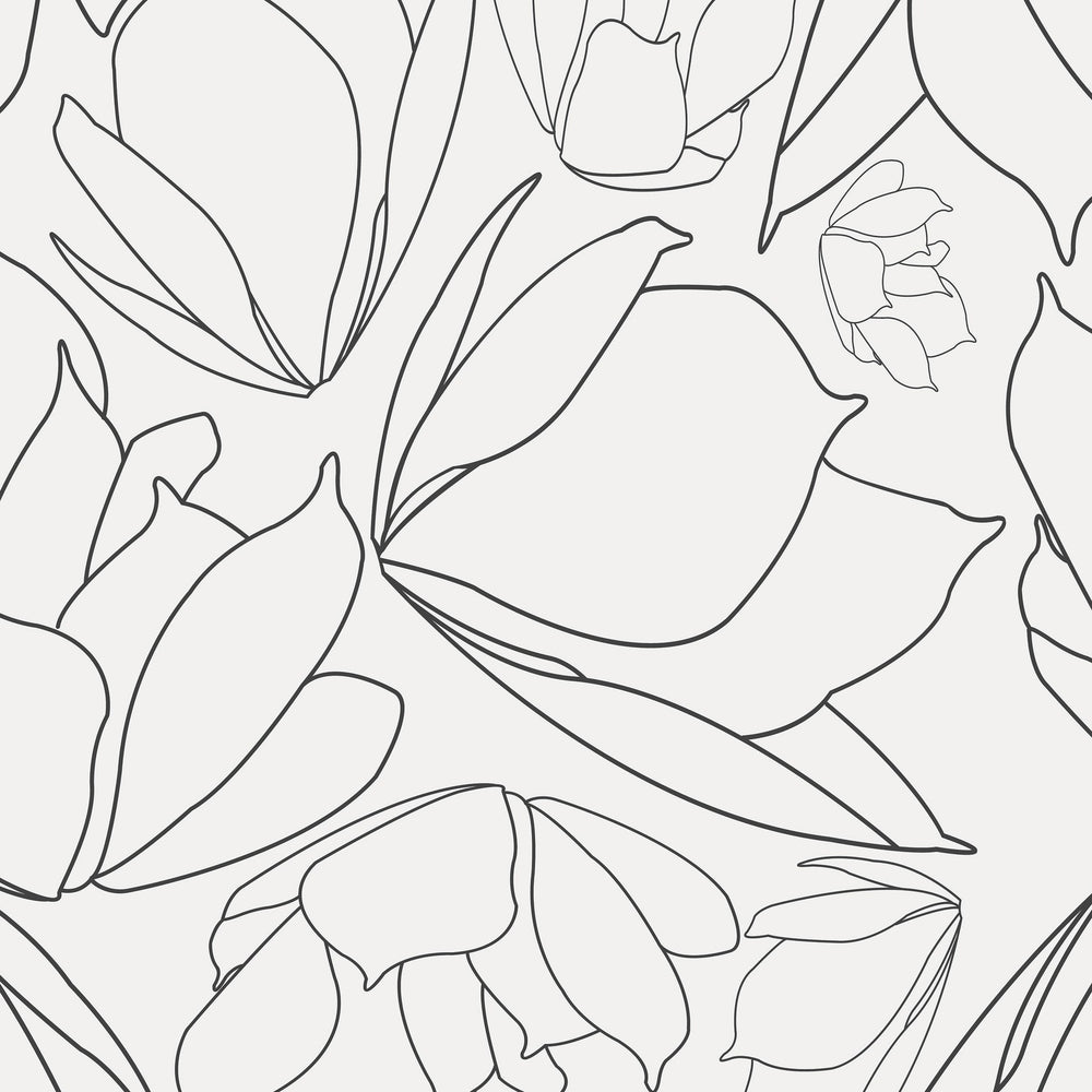 Minimalist floral lineart wallpaper with tulip design in white